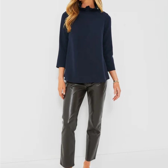 TUCKERNUCK Blue Navy Faye Blouse Ruffle Neck Bow Back Size XXL - Picture 6 of 11